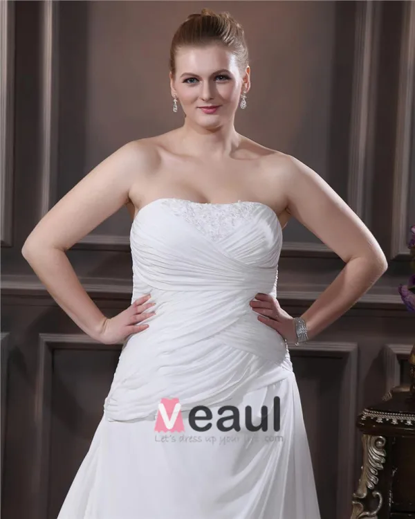 A-ligne De Balayage Bretelles En Mousseline De Soie Satin Perle Plus La Robe De Mariage De Taille