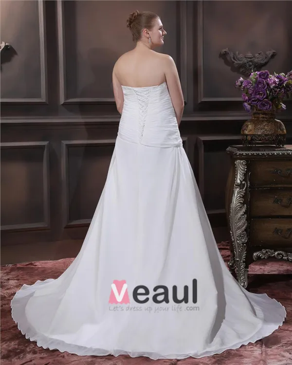 A-ligne De Balayage Bretelles En Mousseline De Soie Satin Perle Plus La Robe De Mariage De Taille