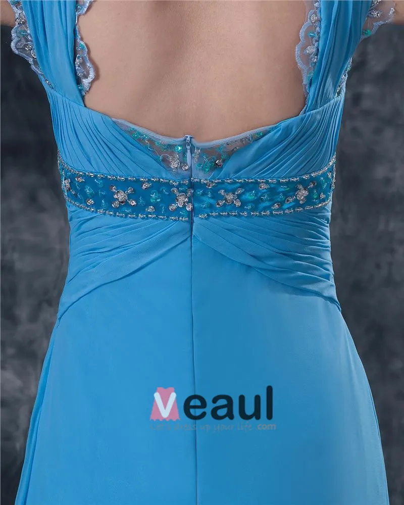 Klassiske Chiffon Ruffle Kjaereste Gulv Lengde Modre Av Bruden Gjester Kle