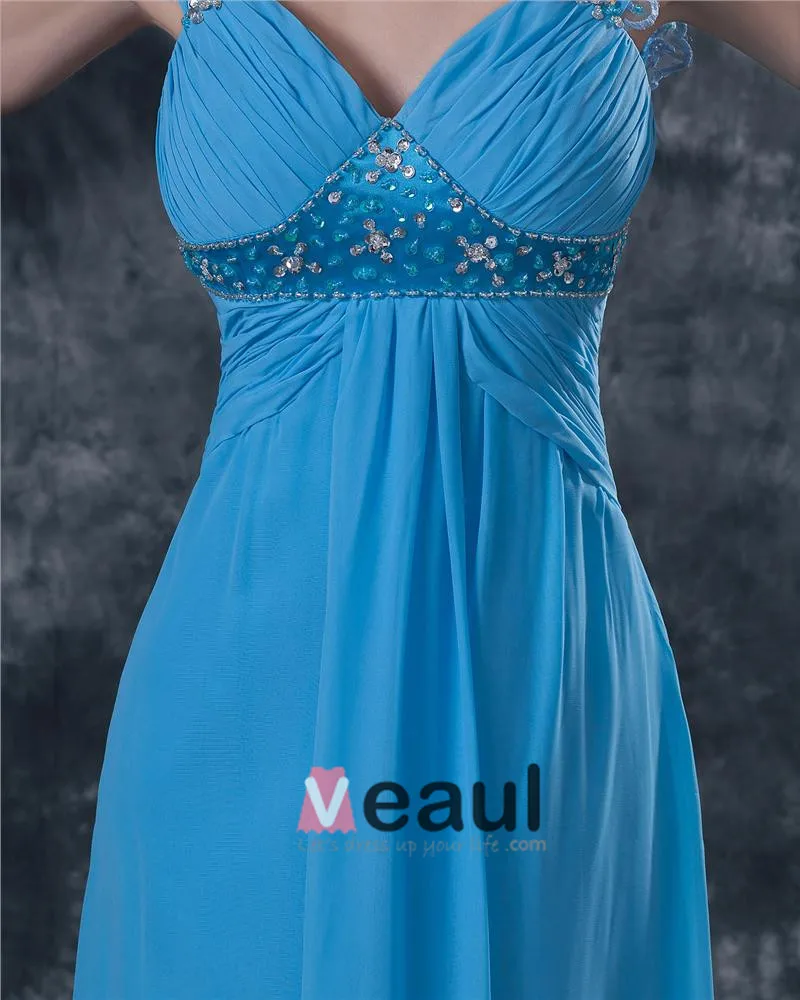 Klassiske Chiffon Ruffle Kjaereste Gulv Lengde Modre Av Bruden Gjester Kle