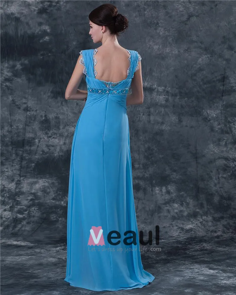 Klassiske Chiffon Ruffle Kjaereste Gulv Lengde Modre Av Bruden Gjester Kle