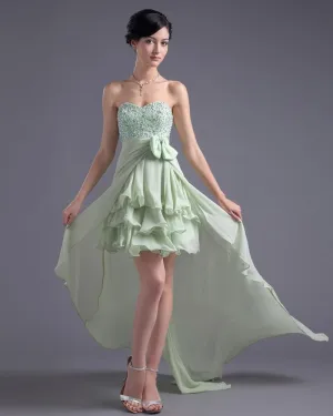 Asymetrical Lengde Kjaereste Ruffles Beading Bowknot Chiffon Hoy Lav Fest Cocktailkjoler