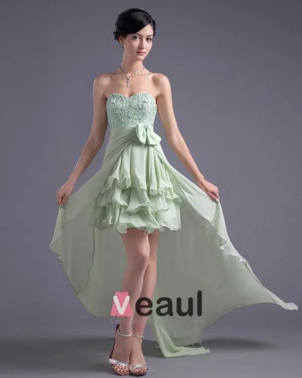 Asymetrical Lengde Kjaereste Ruffles Beading Bowknot Chiffon Hoy Lav Fest Cocktailkjoler