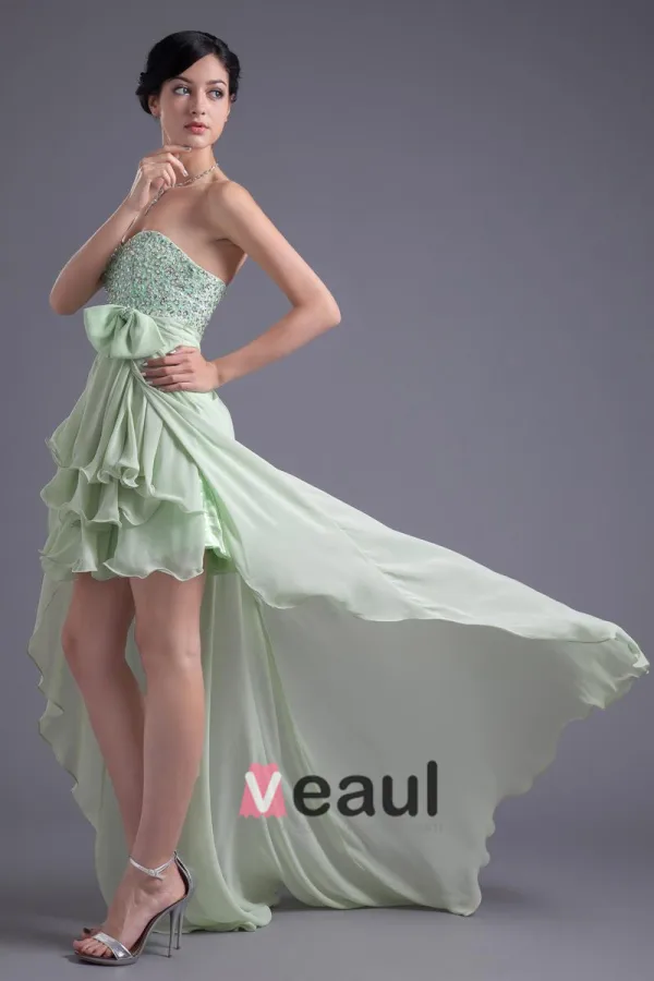 Asymetrical Lengde Kjaereste Ruffles Beading Bowknot Chiffon Hoy Lav Fest Cocktailkjoler