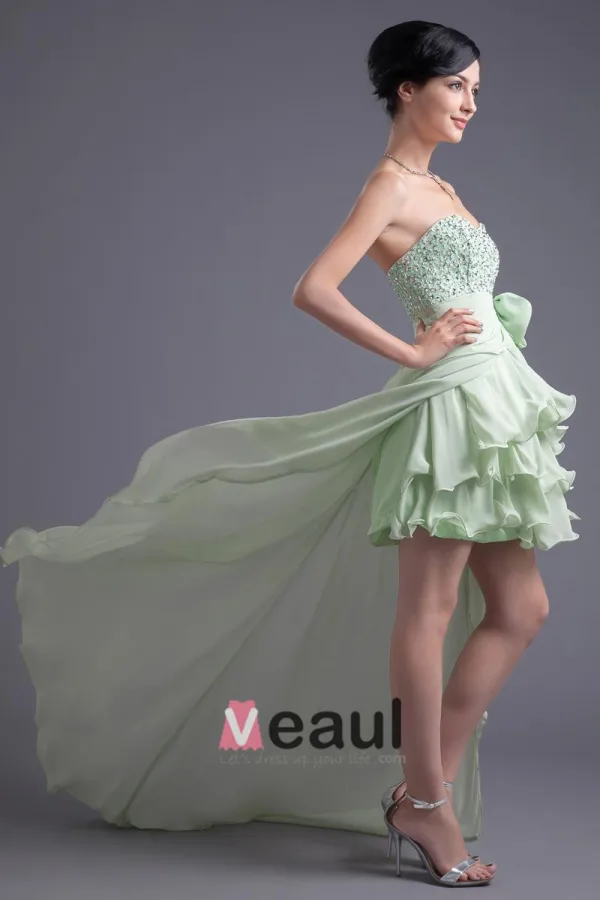 Asymetrical Lengde Kjaereste Ruffles Beading Bowknot Chiffon Hoy Lav Fest Cocktailkjoler