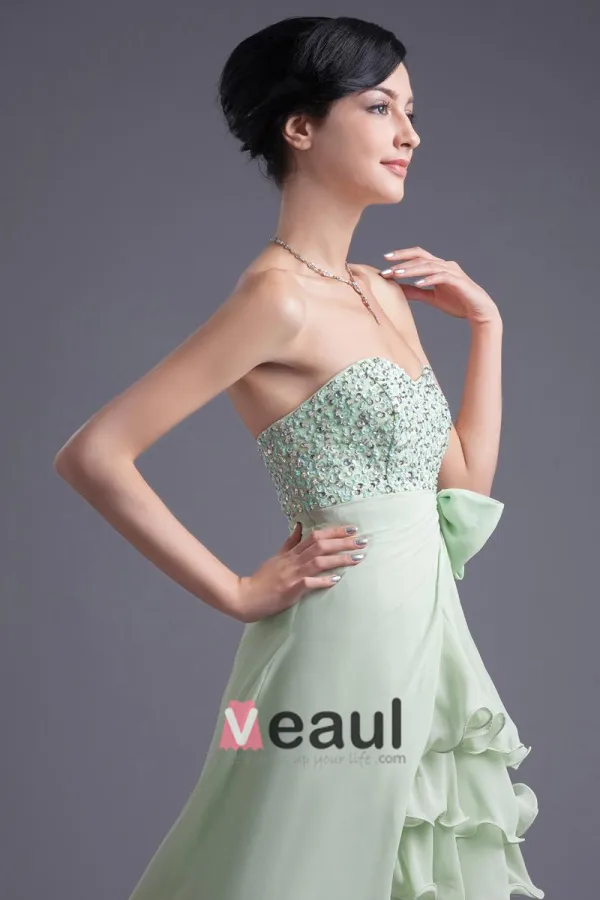 Asymetrical Lengde Kjaereste Ruffles Beading Bowknot Chiffon Hoy Lav Fest Cocktailkjoler