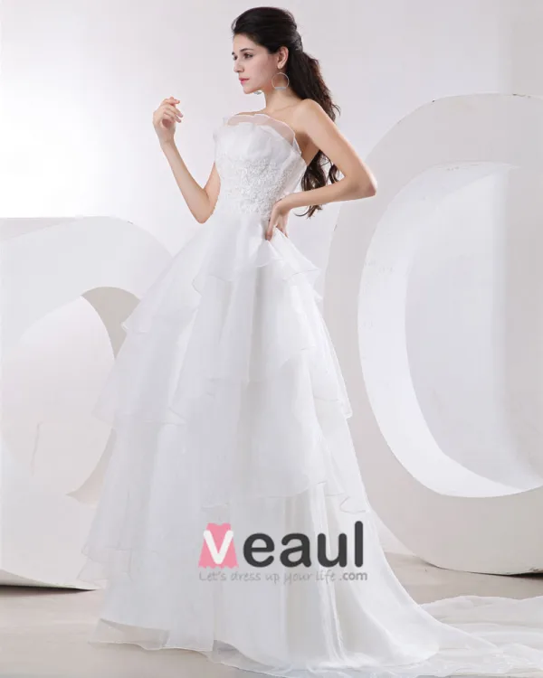 Applique D'organza Sans Bretelles Des Robes De Mariée Empire