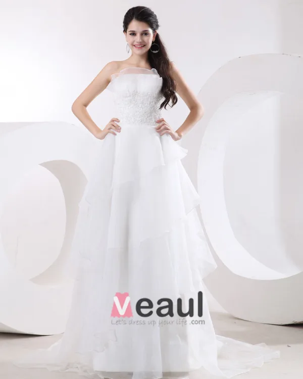 Applique D'organza Sans Bretelles Des Robes De Mariée Empire