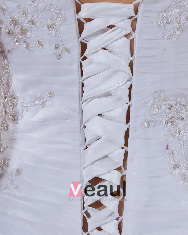 Organza Beading Layered Sweetheart Chapel Train Mermaid Wedding Dress