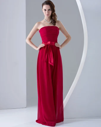 Chiffon Ruffles Strapless Sleeveless Floor Length Bridesmaid Dresses
