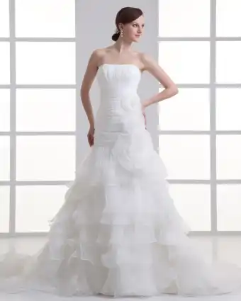 Organza Blomst Stroppelos Domstol Tog Lagdelt Havfrue Brudekjoler Bryllupskjoler