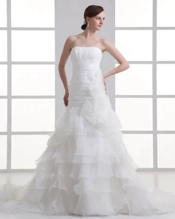 Fleur D Organza De Train De Cour Gradins Sans Bretelles Robe De Mariée Sirène