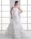 Organza Flower Strapless Court Train Tiered Mermaid Wedding Dress