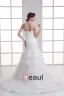 Organza Flower Strapless Court Train Tiered Mermaid Wedding Dress