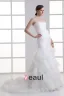 Organza Flower Strapless Court Train Tiered Mermaid Wedding Dress