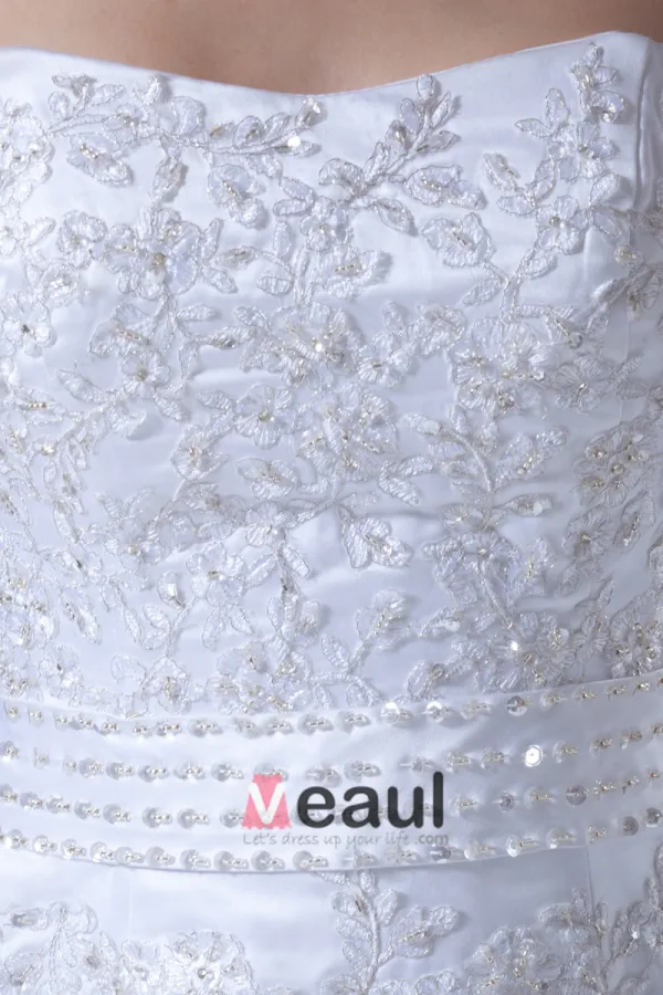 Organza Satin Applique Beaded Sweetheart Court Train Mermaid Bridal Gowns Wedding Dresses