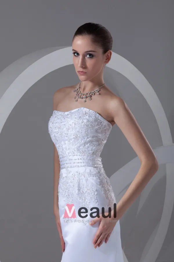 Organza Satin Applique Beaded Sweetheart Court Train Mermaid Bridal Gowns Wedding Dresses