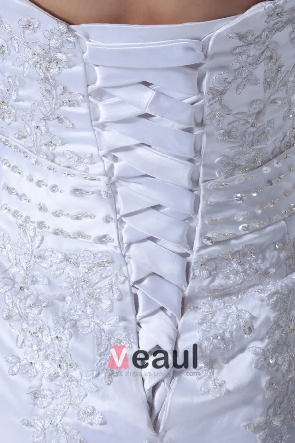 Organza Satin Applique Beaded Sweetheart Court Train Mermaid Bridal Gowns Wedding Dresses