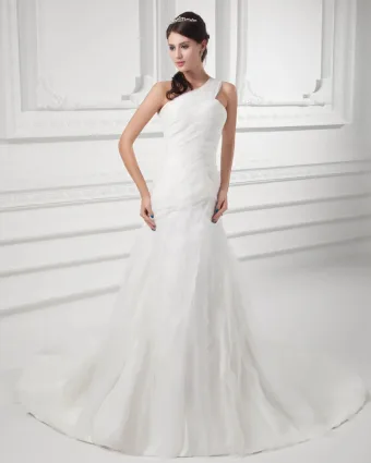 Organza Ruffle One Shoulder Court Train Mermaid Wedding Dress