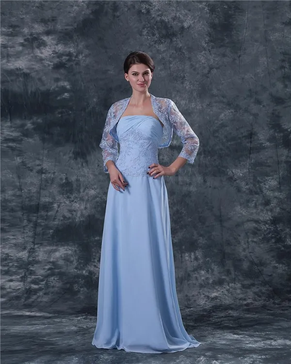 Chiffon Lace Embroidery Queen Anne Floor Length Mothers of Bride Guests Dress
