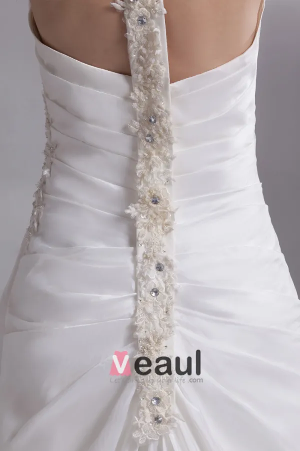 Satin A Volants Paillettes Bretelles Tribunal Train Robe De Mariée Fourreau