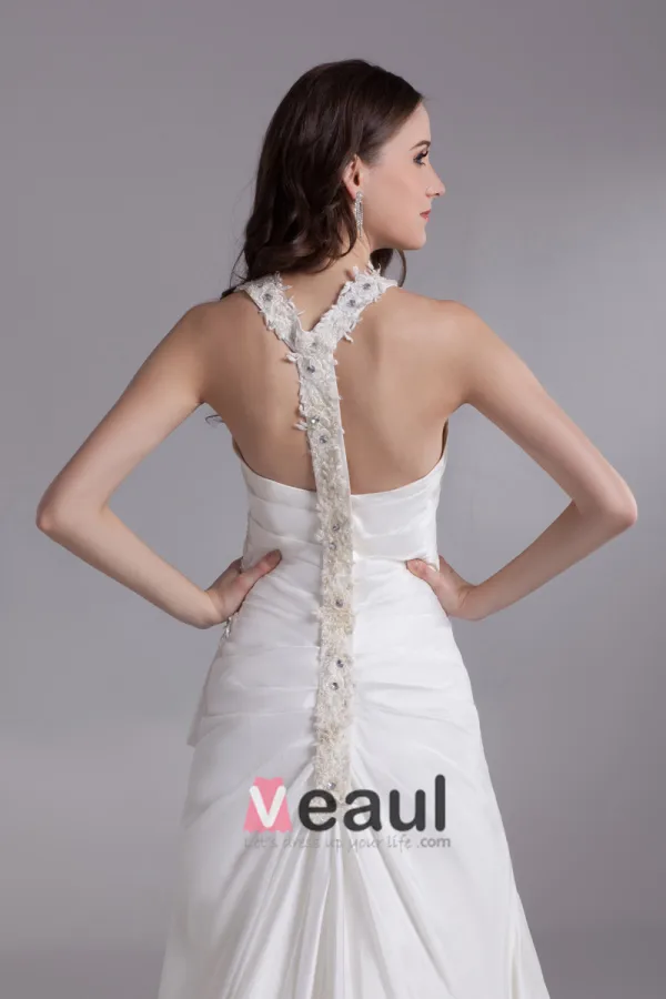 Satin A Volants Paillettes Bretelles Tribunal Train Robe De Mariée Fourreau