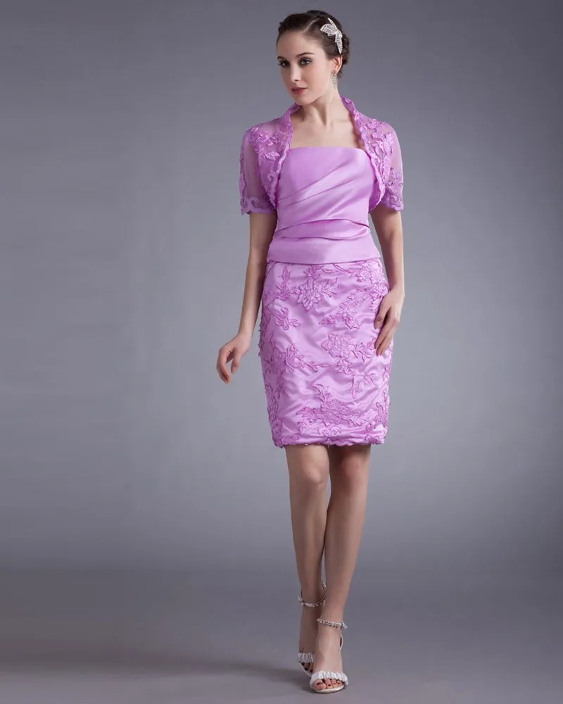 Satin Tyll Blomst Blomst Stroppelos Mini Mor Til Bruden Kjole