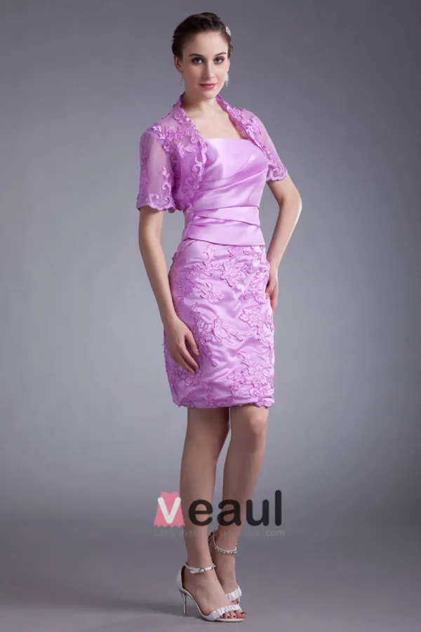 Satin Tulle Flower Strapless Mini Mother Of The Bride Dress