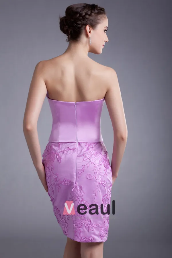 Satin Tulle Flower Strapless Mini Mother Of The Bride Dress