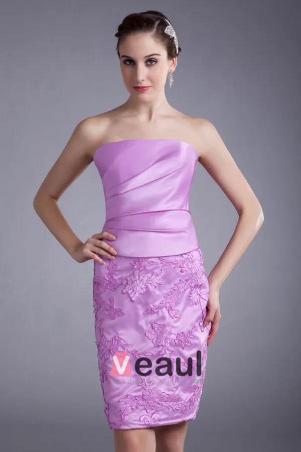 Satin Tulle Flower Strapless Mini Mother Of The Bride Dress