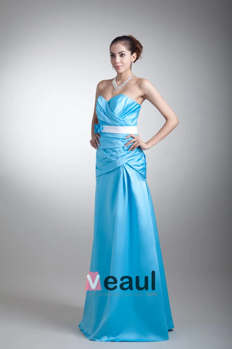 Satin Ruffle Blomst Kjaereste Gulv Lengde Brudepikekjoler