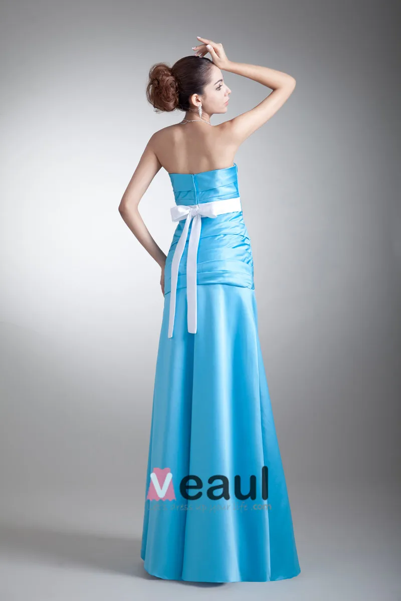 Satin Ruffle Blomst Kjaereste Gulv Lengde Brudepikekjoler