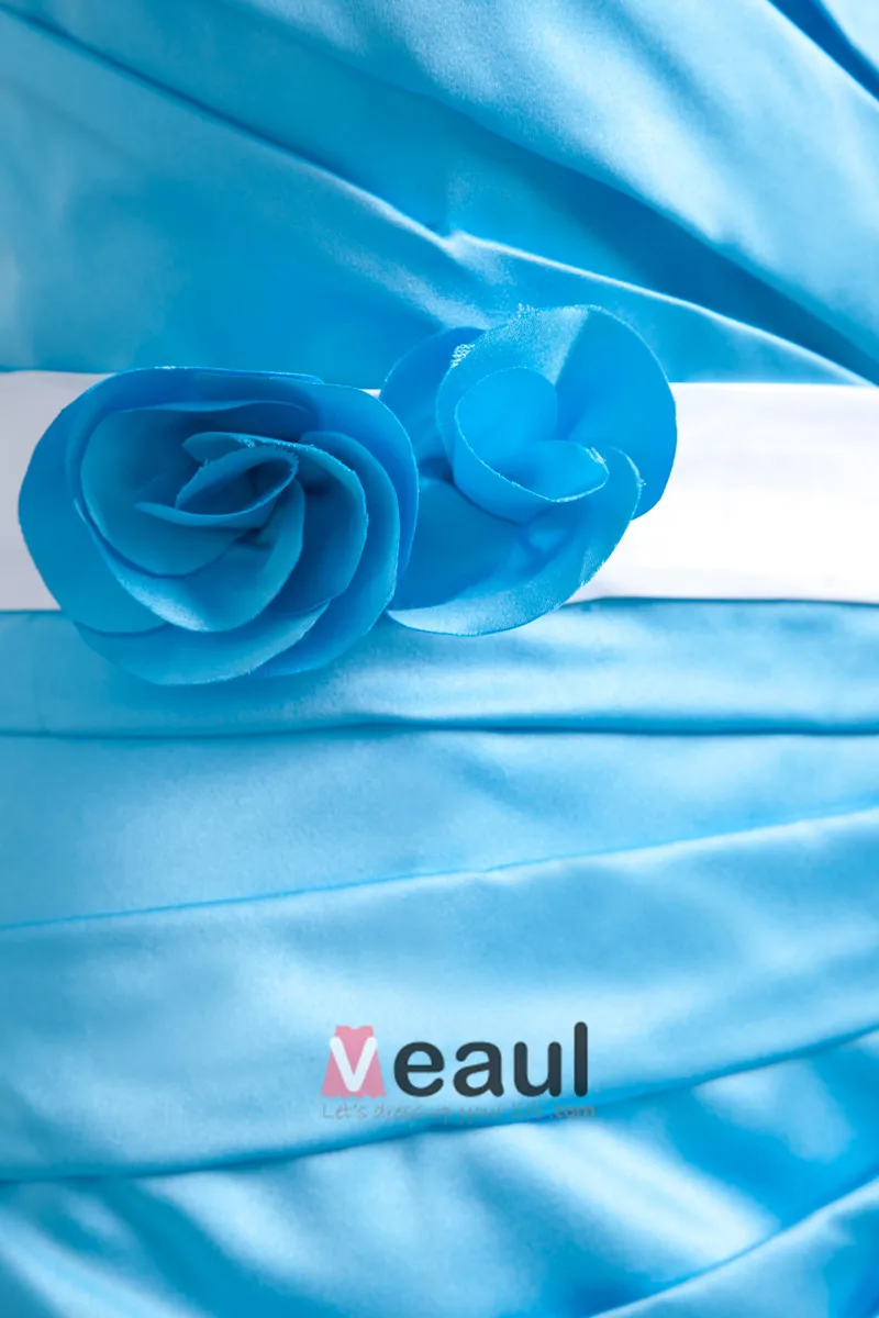 Satin Ruffle Blomst Kjaereste Gulv Lengde Brudepikekjoler