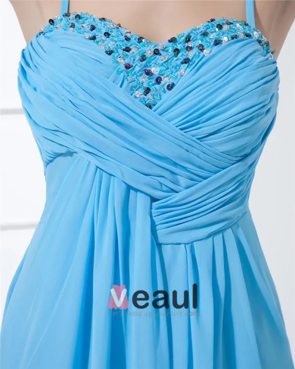 Chiffon Drapere Perle Kjaereste Gulv Lengde Cocktail Kjoler Festkjoler