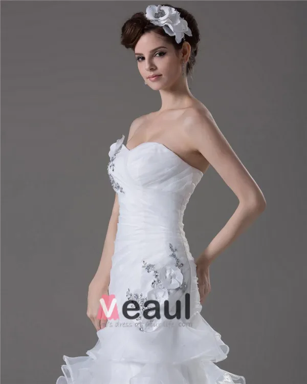 Elegant Beading Ruffles Applique Sweetheart Floor Length Yarn Mermaid Wedding Dress
