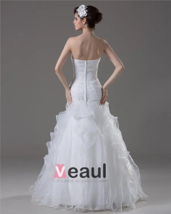 Elegant Beading Ruffles Applique Sweetheart Floor Length Yarn Mermaid Wedding Dress