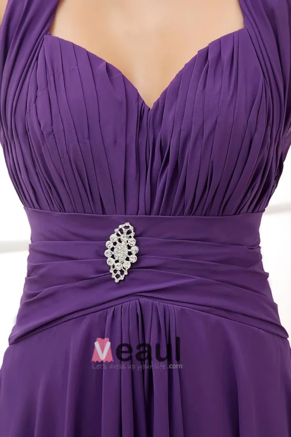 Chiffon Satin Silk Beading Ruffle Halter Sleeveless Backless Floor Length Pleated Evening Dress