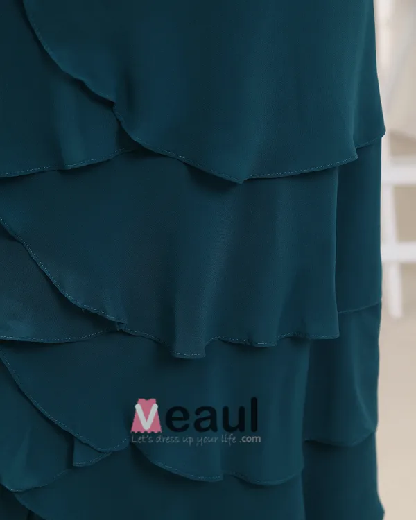 Sweetheart 3/4 Lengde Ermet Glidelas Beading Krusning Gulv Lengde Chiffon Mor Til Bruden Kjole