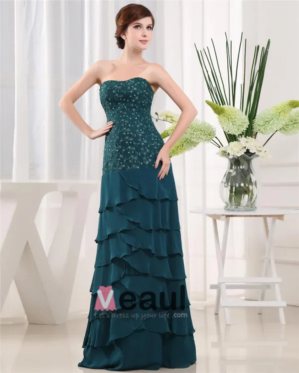 Sweetheart 3/4 Lengde Ermet Glidelas Beading Krusning Gulv Lengde Chiffon Mor Til Bruden Kjole