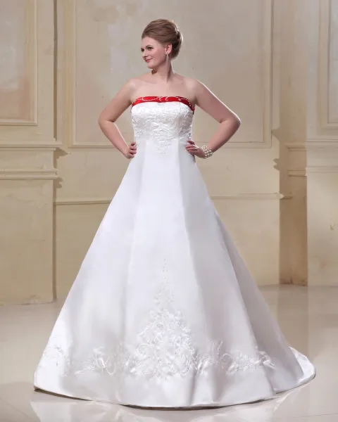 Satin Applique Halter Court Floor Length Plus Size Bridal Gown Wedding Dresses
