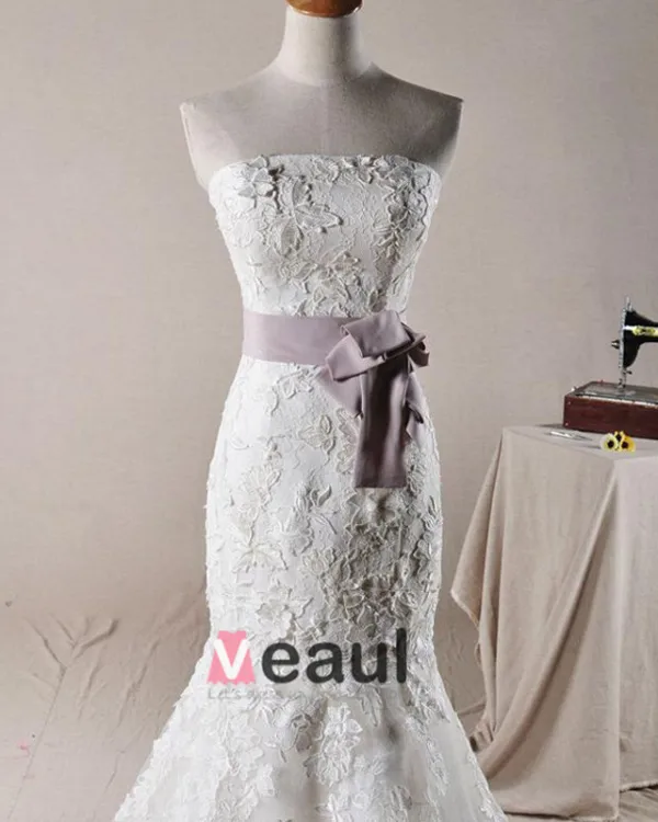 Gracieux Perles Applique Conception De Ceinture Bustier En Tulle Robe De Mariée Sirène