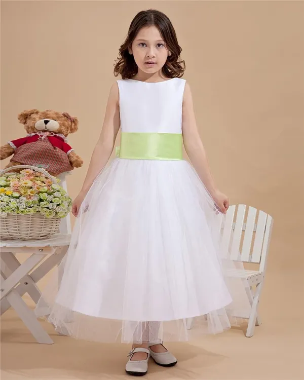 Elegant A-Line Jewel Gauze Ankle-length Wedding Flower Girls Dress