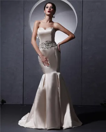 Beautiful Floor Length Sweetheart Satin Beading Mermaid Wedding Dress