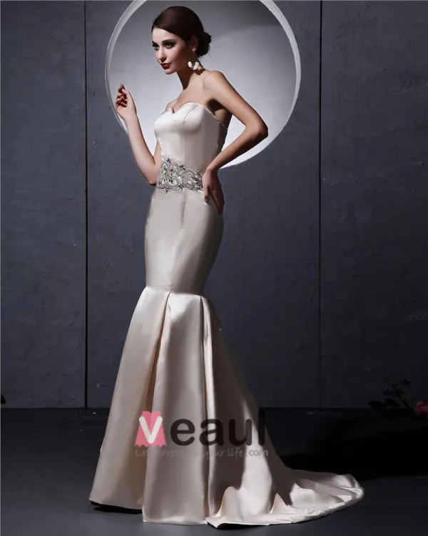 Beautiful Floor-Length Sweetheart Satin Beading Mermaid Wedding Dress