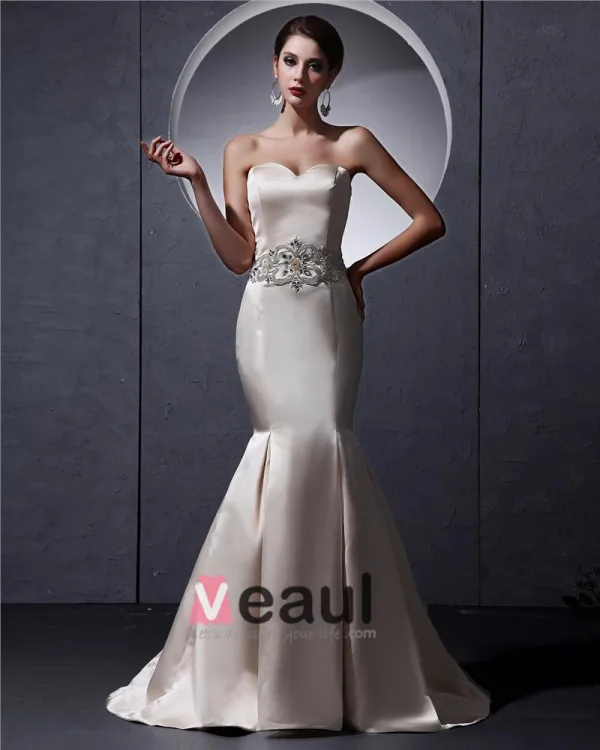 Beautiful Floor-Length Sweetheart Satin Beading Mermaid Wedding Dress