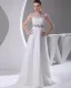 Elegant Sateng Tyll Plisserte Rhinestones Bateau Gulv Lengde Brudekjoler Bryllupskjoler
