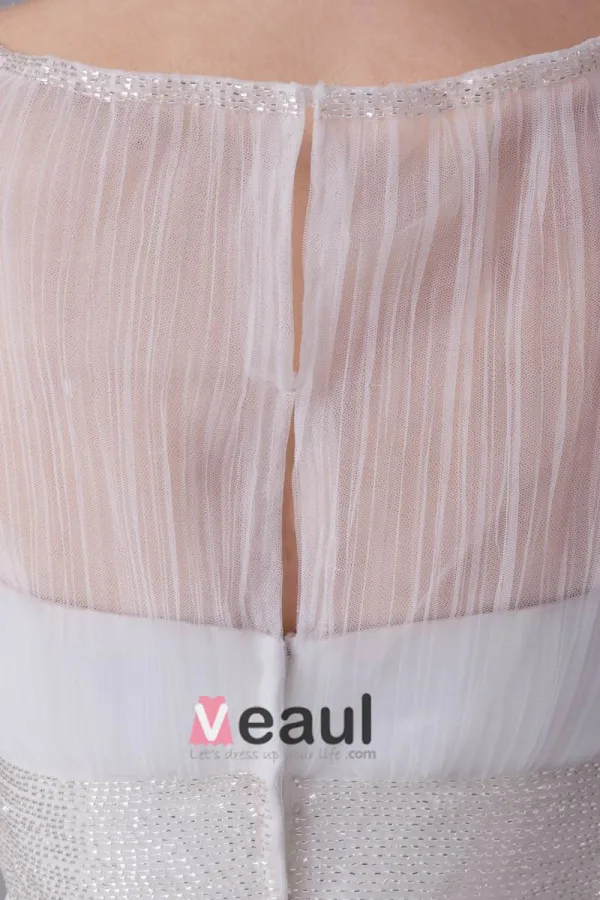 Elegant Sateng Tyll Plisserte Rhinestones Bateau Gulv Lengde Brudekjoler Bryllupskjoler