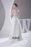 Elegant Sateng Tyll Plisserte Rhinestones Bateau Gulv Lengde Brudekjoler Bryllupskjoler