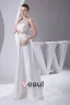 Elegant Sateng Tyll Plisserte Rhinestones Bateau Gulv Lengde Brudekjoler Bryllupskjoler