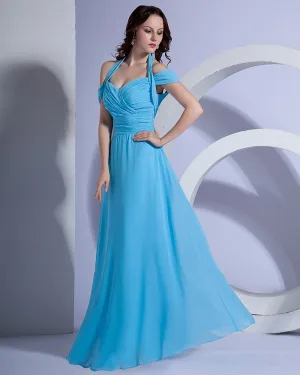 Satin Ruffle V Hals Halter Gulv Lengde Brudepikekjoler